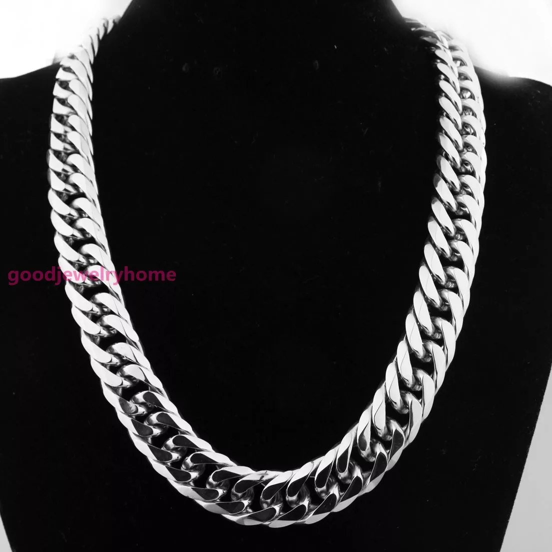 HEAVY 20mm Silver Cut Curb Cuban Link Chain 316L Stainless Steel Men s Necklace