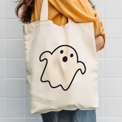 Halloween Cute Ghost Trick or Treat Reusable Canvas Tote Bag