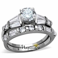 2.50 Ct Round Cubic Zirconia Stainless Steel Engagement Wedding Ring Set Sz 5-10