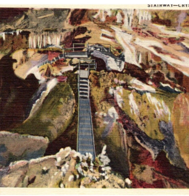 CRYSTAL CAVE   VINTAGE POSTCARD KUTZTOWN PA  STAIRWAY MARKEN & BIELFELD MD