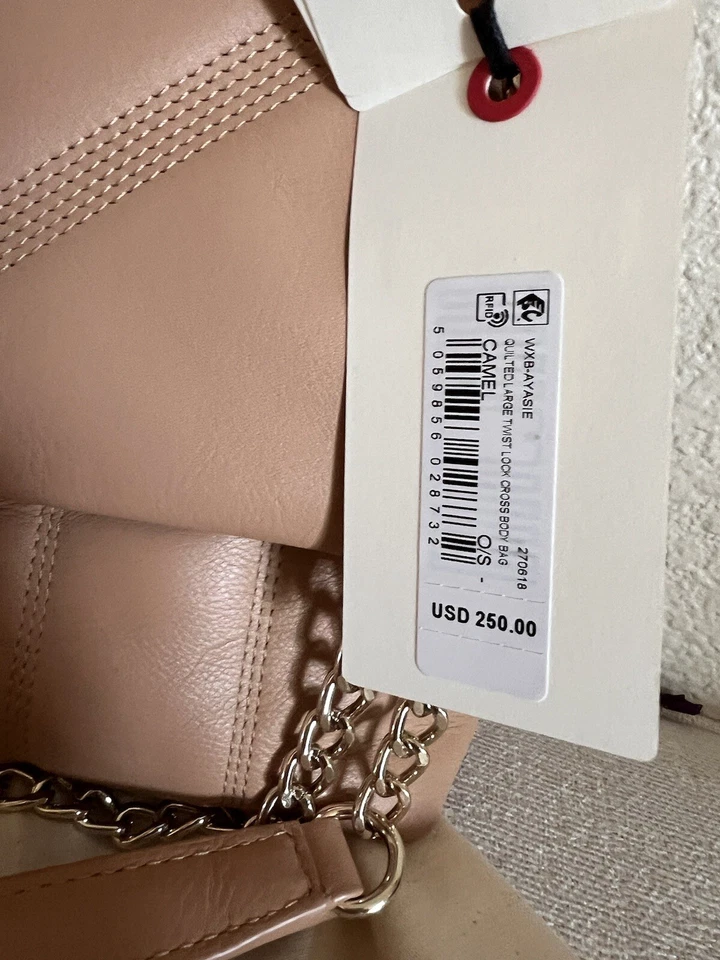 Bolso Bandolera Ted Baker Ayasie Chevron Edredón Camel Grande Nuevo con Etiquetas Foto 3 de 4