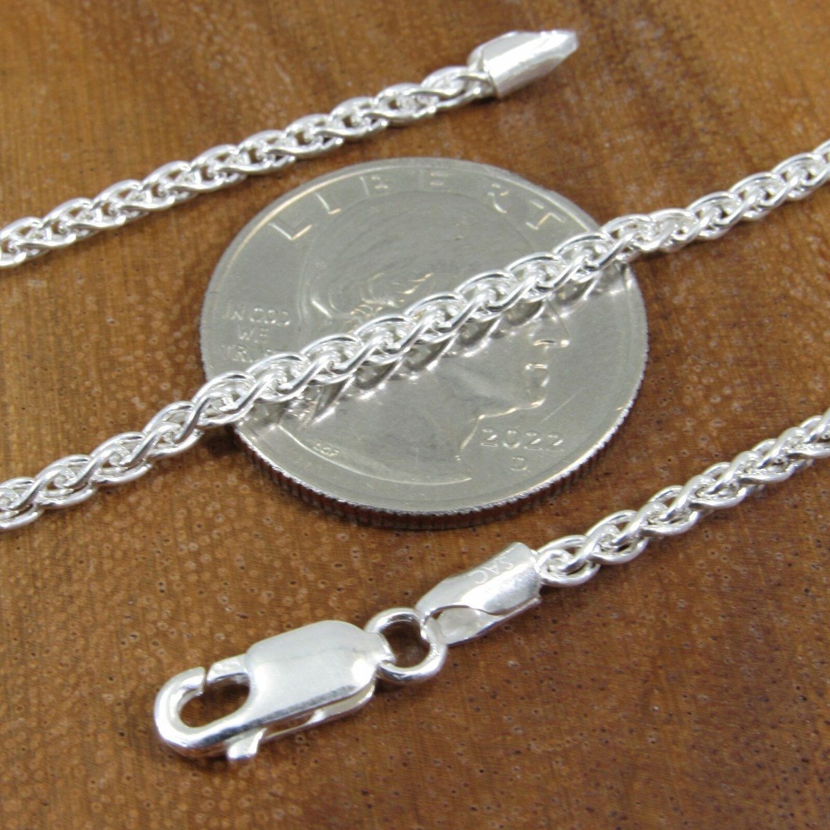 2.5MM Solid 925 Sterling Silver Italian SPIGA/WHEAT Rope CHAIN