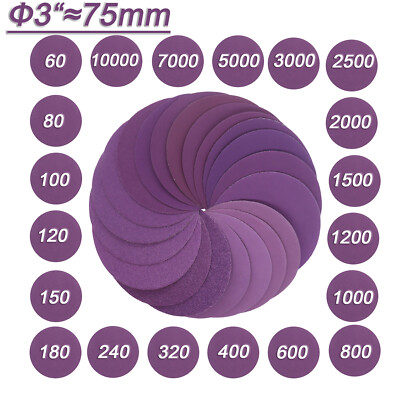 75mm 3 Inch Hook Loop Sanding Discs Pads 60-10000 Grit Round Wet & Dry Sandpaper