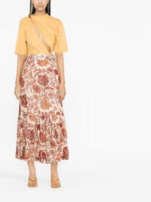 ZIMMERMANN★素敵!Sepia Floral Vitali Frill Hem Midi Skirt NWT ZIMMERMANN Sepia Floral Vitali Frill Hem Midi Skirt Size