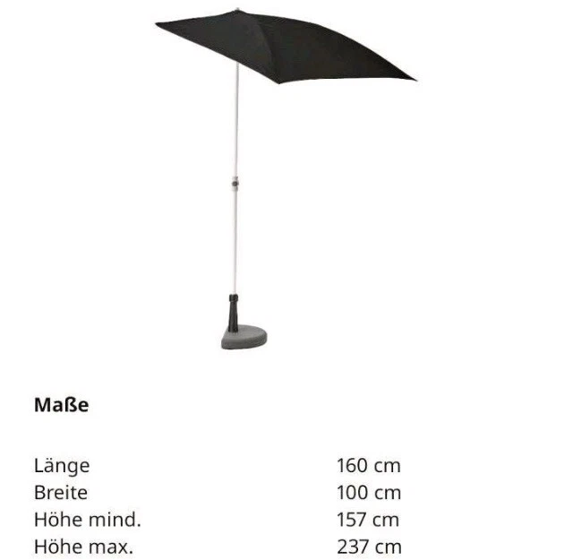 IKEA Balkon Wand Sonnenschirm FLISÖ schwarz + BRAMSÖN Ständer + TOSTERÖ Hülle - Bild 2 von 4