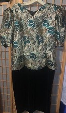 Scott McClintock 80  s Black Velvet  Gold Metal Puffy Sleeves Dress Size 12