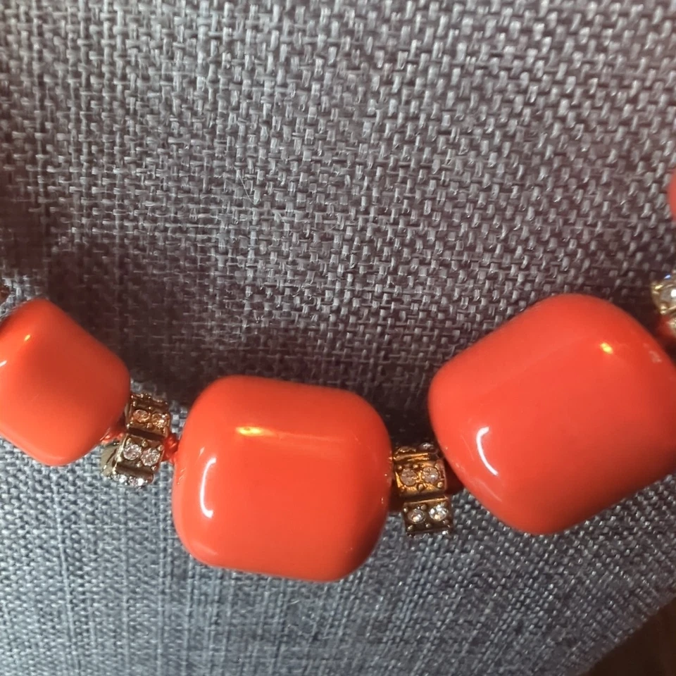 J. Crew Vintage Graduated Beaded Rhinestone Knotted Necklace Orange 30" - Image 2 of 4