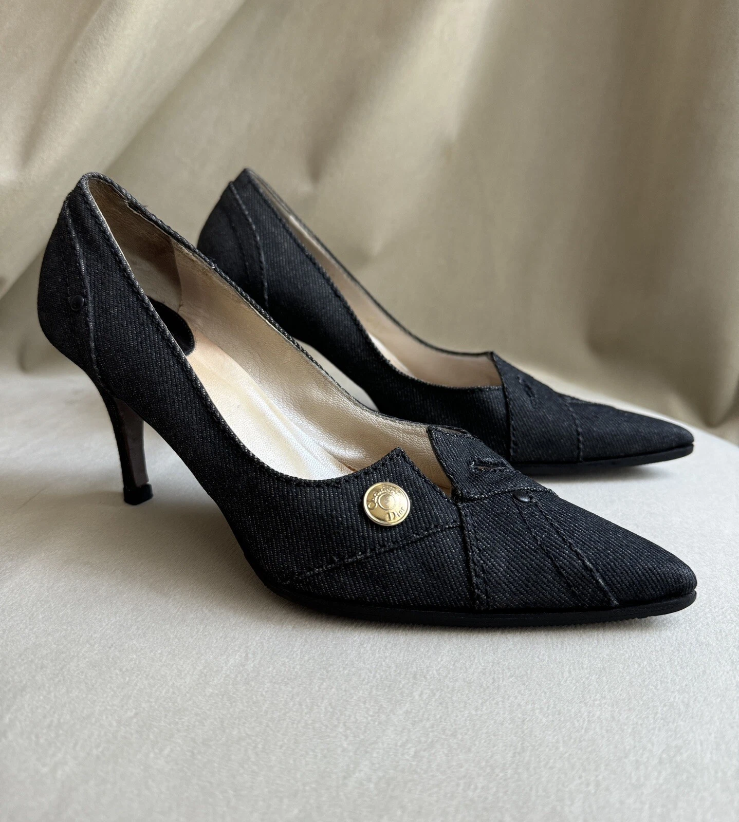 Chaussures vintage à talons en denim gris Dior taille 36