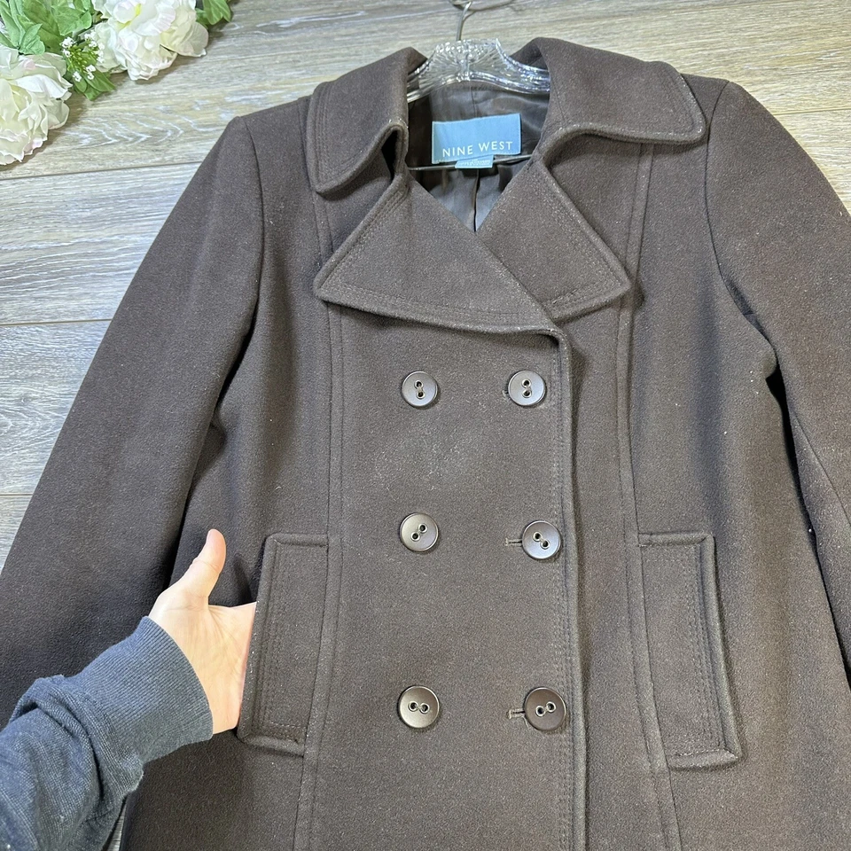 Casaco feminino Nine West tamanho pequeno 8-10 lã marrom, forrado, bolsos, jaqueta - Imagem 2 de 4