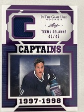 2022-23 Leaf In The Game Used Hockey Captain C /45 Teemu Selanne