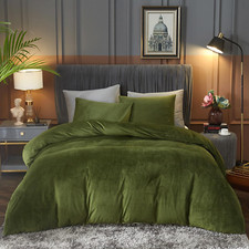 Velvet Duvet Cover Queen Set Sage Green Comforter Cover 3Pcs Ultra Soft Cover Br