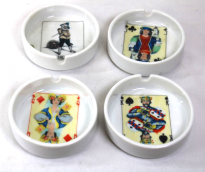 Vtg MC Set of 4 Ceramic Poker Playing Card images ashtrays WLW San Francisco