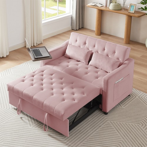 Velvet Convertible Sofa Bed Loveseat Couch 2 Seater Sofa w/ Pull-Out Bed - Picture 39 of 53