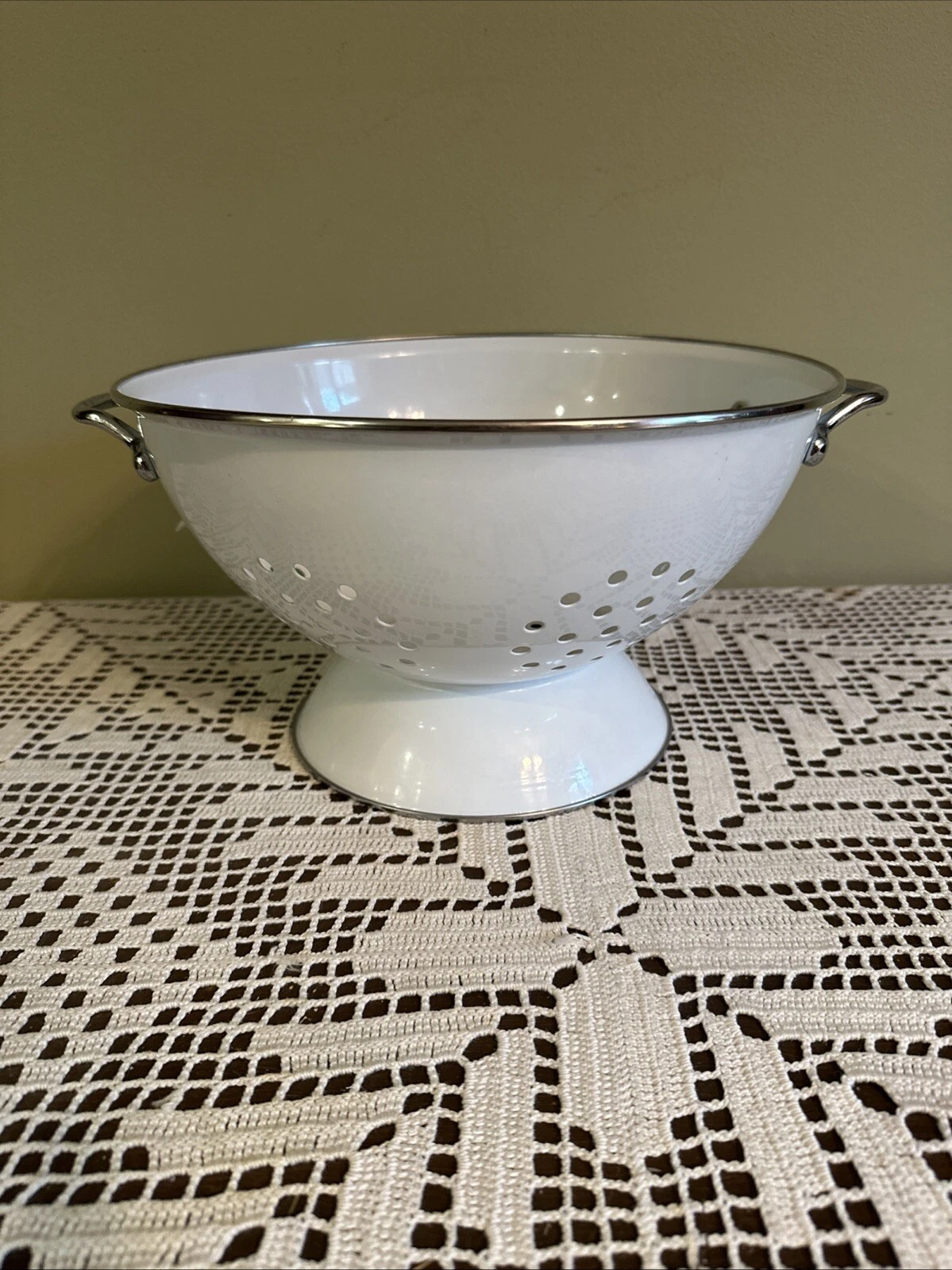 Colander Enamel 11”Dia. Country Kitchen Utensil- See Pictures Never Used