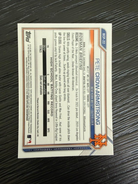 Pete Crow-Armstrong Signed 2021 Bowman Chrome Sapphire AUTO view 2