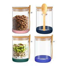 Glass Containers Sets with Lids and Spoons - Kitchen Storage Jars with Protec...