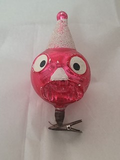 Antique German Glass Comical Head Figural With Mica Hat Clip Christmas Ornament