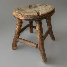 Primitive Farmhouse Barn Antique Rustic Wood Handmade Milk Farm Stool 11,5” H