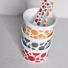 Thomas Rosenthal Three Bowls with Spoons White Porcelain Polka Dot Design