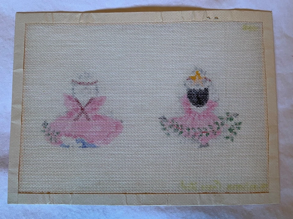 Christmas  Black Sheep(?) 2-sided VTG Needle pt. Canvas ornament, Barbara Eyre - Image 3 of 3