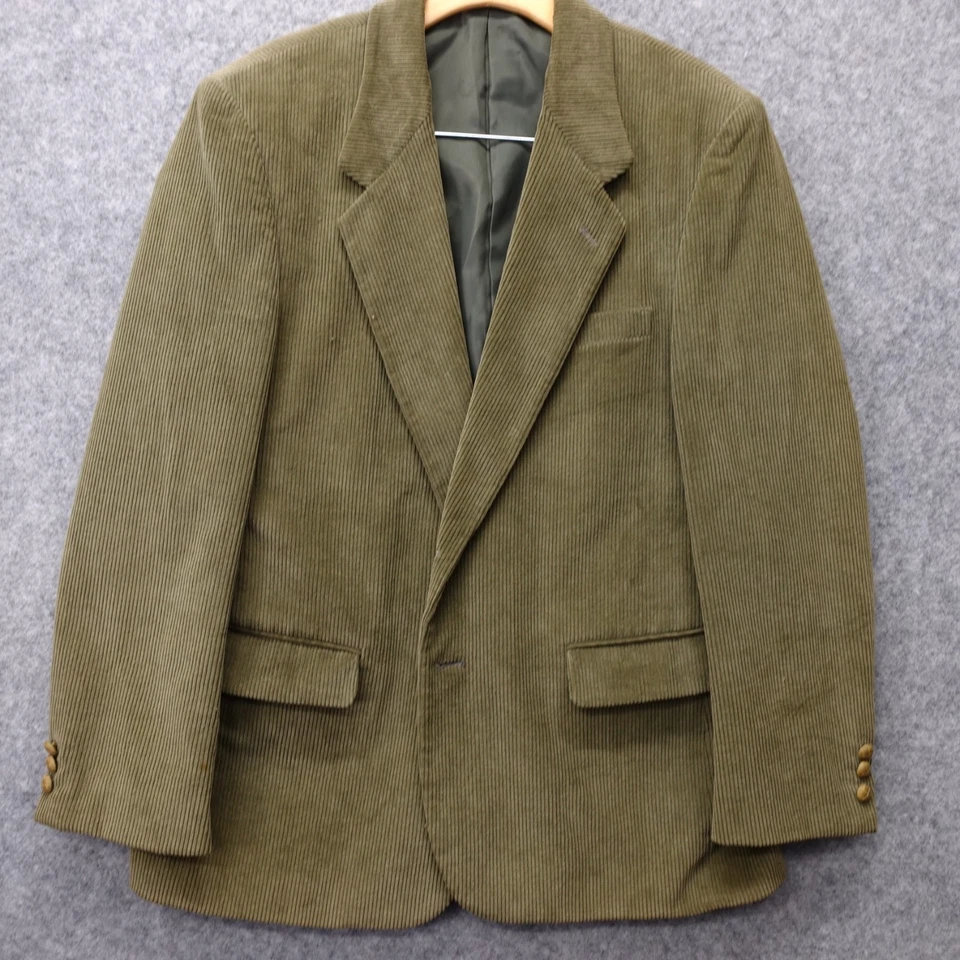 90s Vintage Corduroy Sport Coat Men 38S Green Olive Jacket HABAND Leather Button - Image 2 of 4