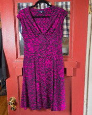 Chaps Women's Magenta Black Floral Print Sleeveless V-Neck Dress Size S