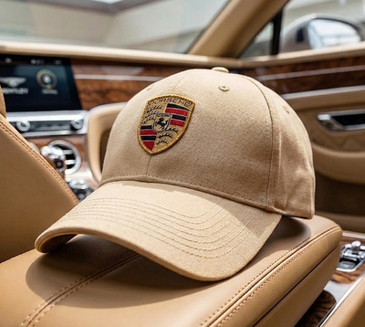 Porsche Beige Embroidered Logo Cap Adjustable Curved Brim Hat