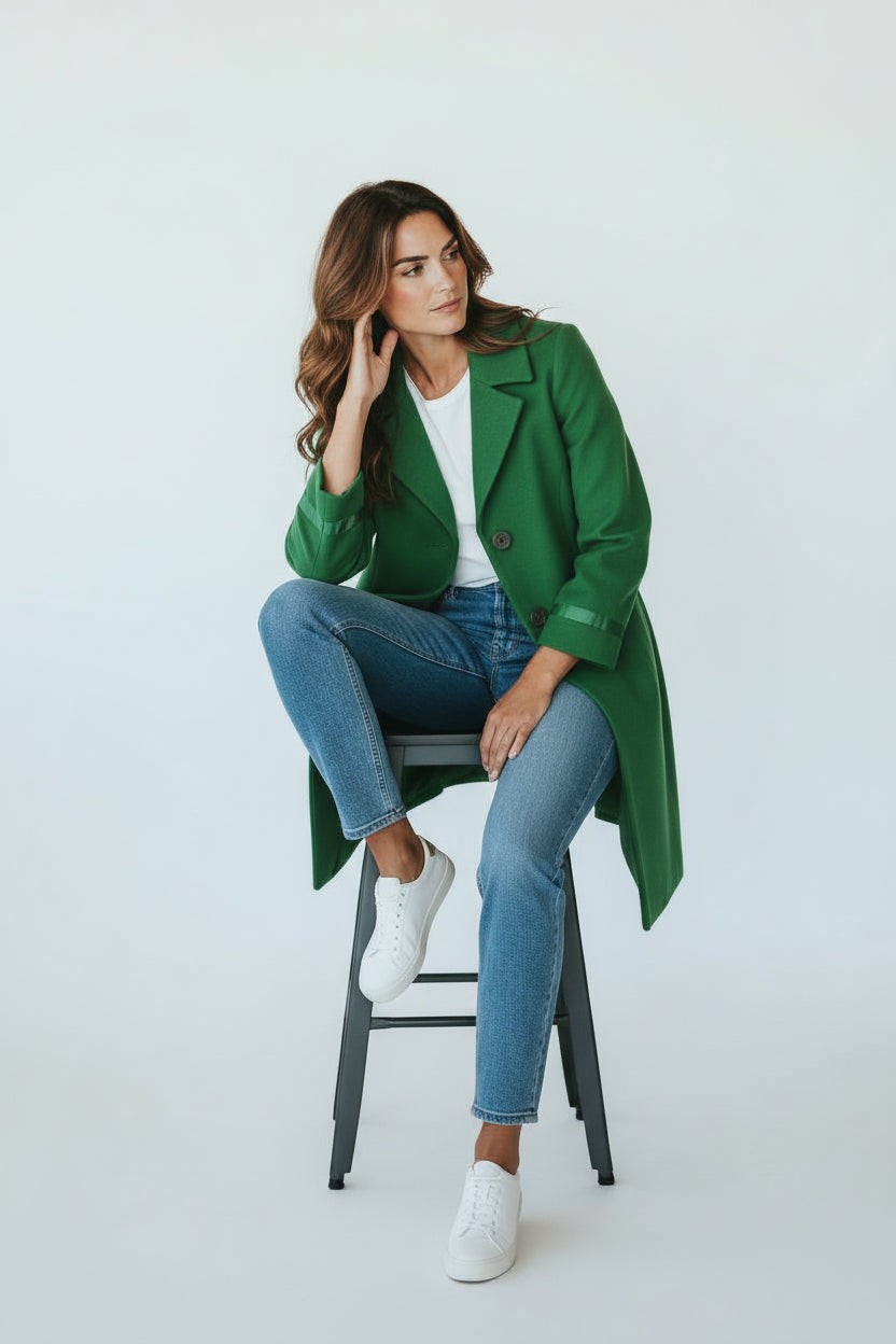 Amélie & Amélie Manteau Vert Femme S Mi Long Chic Oversize Casual Blazer