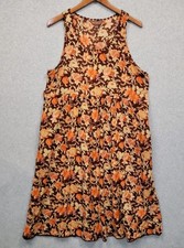 APRIL CORNELL Floral Sleeveless Dress TieBack Brown Orange Sage Pockets Sz M