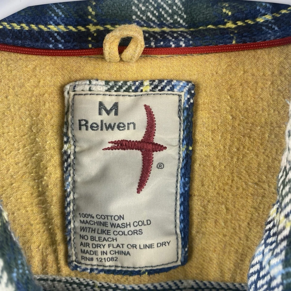 Camisa Relwen Para Hombre Mediana Azul Verde Cuadros Tartán Franela Cepillada Manta Algodón Foto 2 de 4