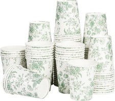 Floral Paper Cups - Sage Green Flowers for Parties and Events