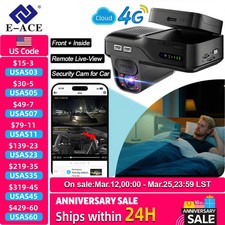 E-ACE 4G LTE Dash Cam Car Black Box Front and Inside Lens GPS Remote Live-View I