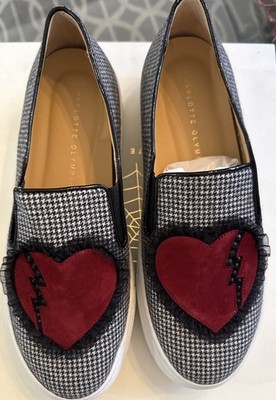 New Charlotte Olympia Alex Houndstooth Broken Heart Platform Sneakers NIB 39.5 9
