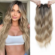 Ombre Blonde with Dark Roots 20in Long Wavy Women Premium Hair Topper