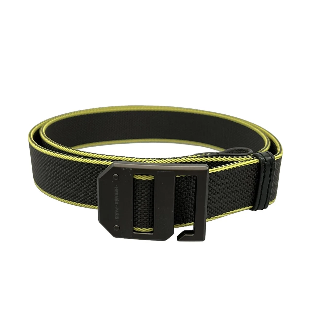 HERMES slide Khaki Yellow Chemical Fiber B Belt Hermès Etriviere 85cm by 32mm Jaune Belt in Matte Porosus  main image 4