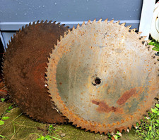 Circular Saw Blades Lot of 2 Large Rust Color Metal Blade Discs
