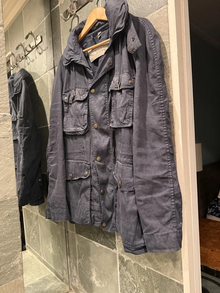 Burberry Brit Men's XL Navy Blue Waxed Cotton 4-Pocket Field Jacket Utility Coat - Image 2 of 4
