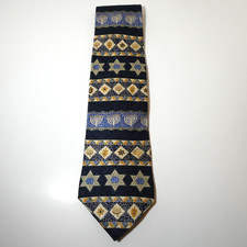 Hanukkah Menorah Star of David Mens Tie Jewish Religious 100 Silk Made in USA