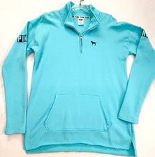 VTG Victoria  s Secret Pink Half Zip Pullover Sweatshirt Size Large Logo Pocket
