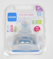 MAM Bottle Nipples Fast Flow Level 3 for 4+ M Soft Silicone BPA BPS Free 2 Count