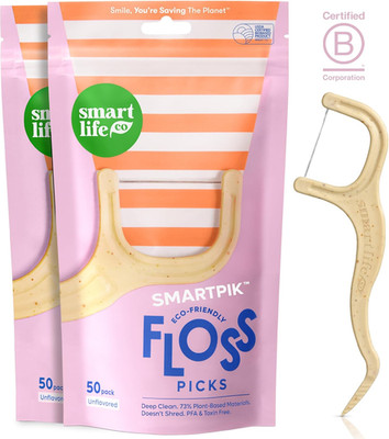 Eco-Friendly Dental Floss Picks (100Ct) - Flossers Made with Straw Wheat Blend,