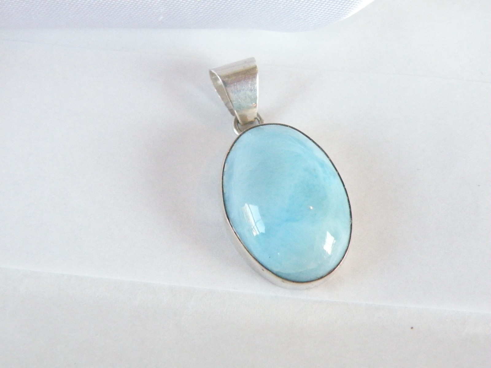 Vintage Sterling Silver 925 Oval Natural Larimar Pendant