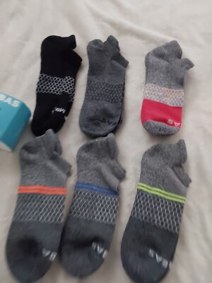  6 pairs Bombas Women's Honeycomb Tri-Block Marl Ankle Socks Soft Blue Size LG