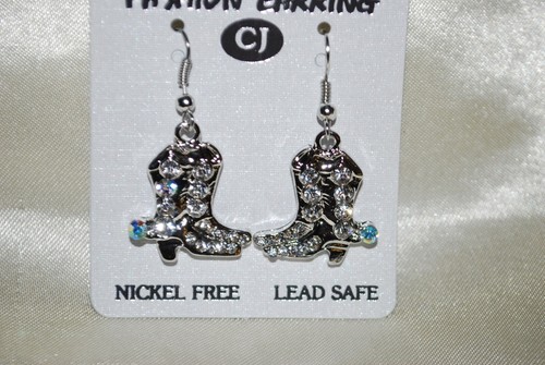 Crystal Boot Drop Earrings Cowgirl Western Rodeo Cattle Horse Ranch Farm Pony - Bild 2 von 2
