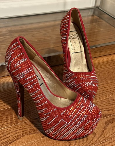 DESIRE BY JACOBIES RED CRYSTAL STILETTO'S SHOES - SZ 6 - DIAMOND SILVER CRYSTALS - Picture 4 of 7