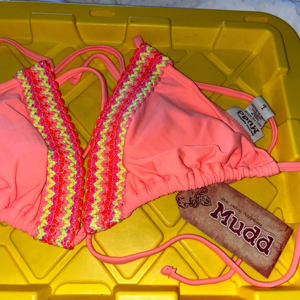 MUDD Brand Swim Separates Bikini Top Piece Swimsuit Tie Back Bright Large Neon L - Изображение 2 из 4
