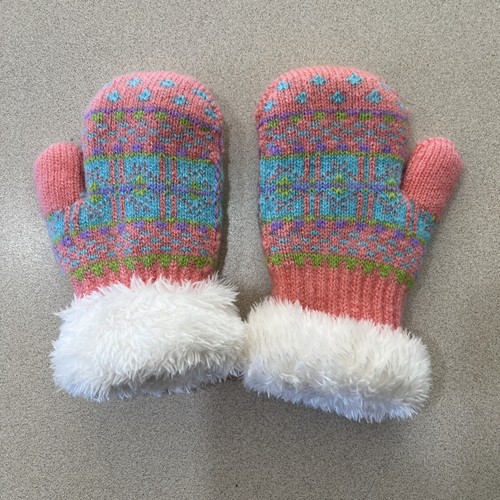 Baby Girls Winter Knit Mittens Fur Lined Pink - 第 1/5 張圖片