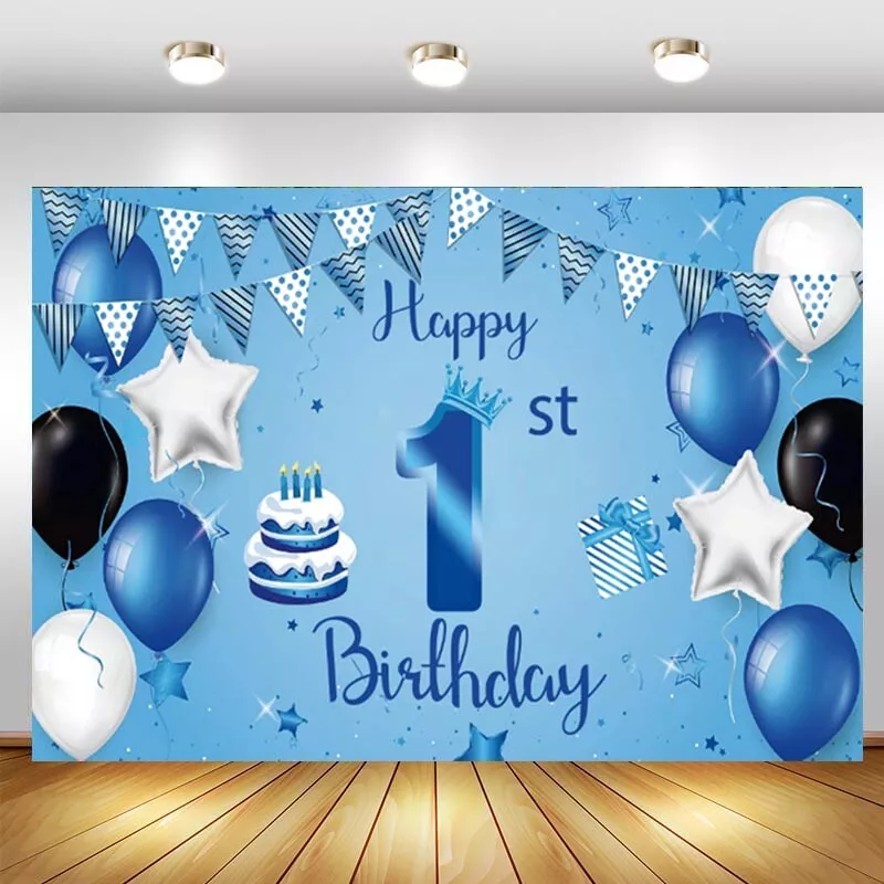 Happy 1st Birthday Banner, Boy 1st Birthday Backdrop, Blue and White First  Birthday Backdrop for first Birthday Decorations for Boys, 1st Birthday