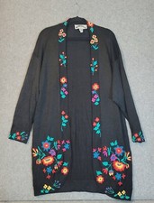 Vtg Bohemian Floral Hand Embroidery Open Cardigan Women Medium Hippie Colorful