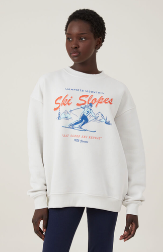 Cotton:On Women's Classic Fleece Graphic Crew Sweatshirt Mammoth Ski Size S NEW - 第 1/4 張圖片